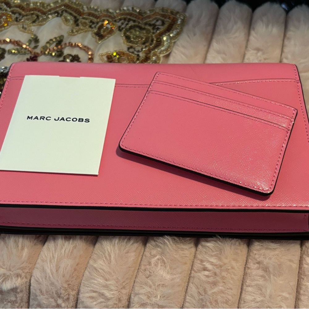 Marc Jacobs Pink Saffiano leather Crossbody Bag and Card Holder Set Like new! - Picture 9 of 16